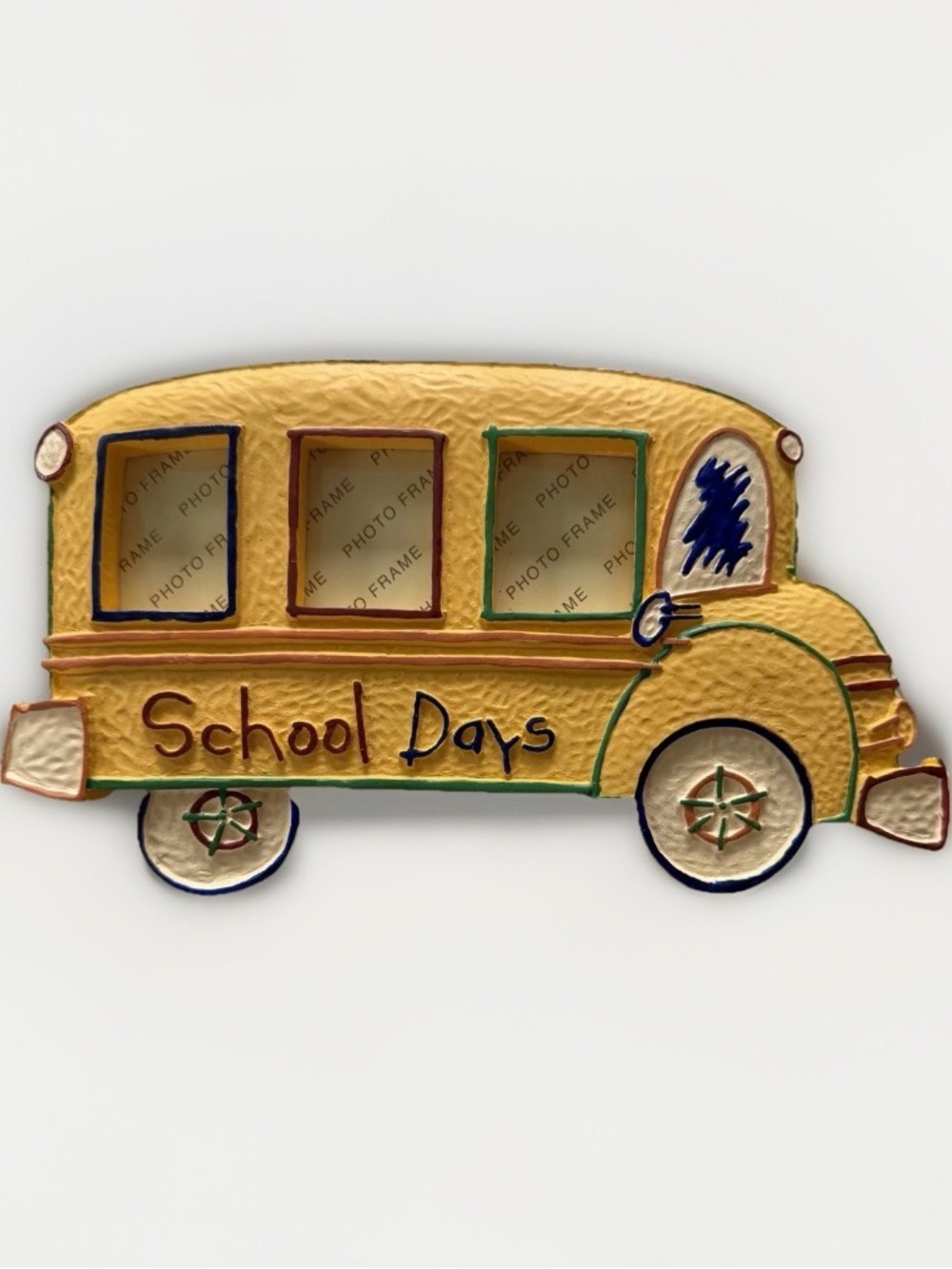 Vintage Yellow School Bus Photo Frame School Days 3 Opening K-12 Resin Tabletop